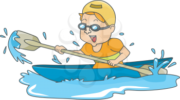 Royalty Free Clipart Image of a Man Paddling a Canoe