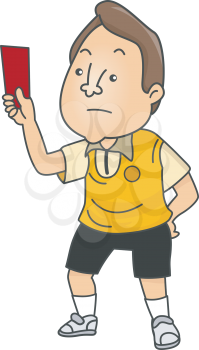Royalty Free Clipart Image of a Football Referee Holding a Red Card