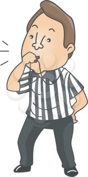 Royalty Free Clipart Image of a Referee Blowing a Whistle