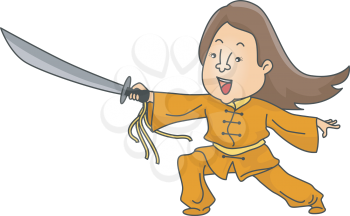 Royalty Free Clipart Image of a Woman With a Sword
