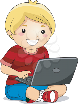Royalty Free Clipart Image of a Boy With a Laptop