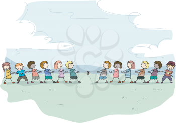 Royalty Free Clipart Image of Children Playing a Tug of War