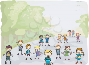 Royalty Free Clipart Image of Children Walking to School