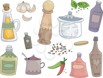 Royalty Free Clipart Image of Spices and Condiments