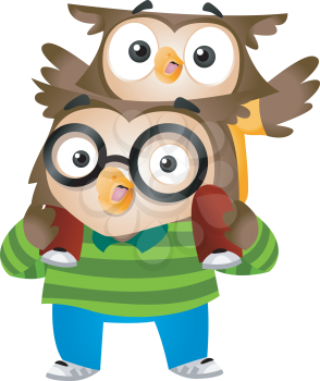 Royalty Free Clipart Image of a Father and Son Owl