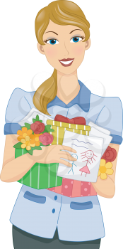 Royalty Free Clipart Image of a Woman Holding Gifts