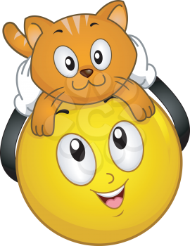 Royalty Free Clipart Image of a Smiley Face With a Pet Cat