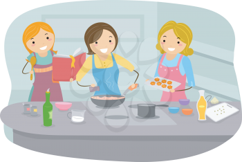 Royalty Free Clipart Image of Women in a Kitchen
