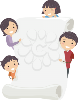 Royalty Free Clipart Image of a Family Holding a Banner
