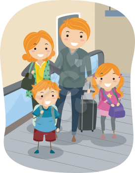 Royalty Free Clipart Image of a Family at an Airport