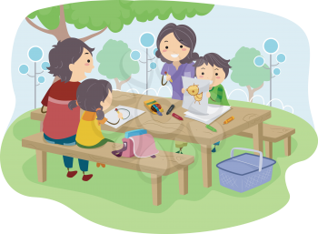 Royalty Free Clipart Image of a Family Having a Picnic