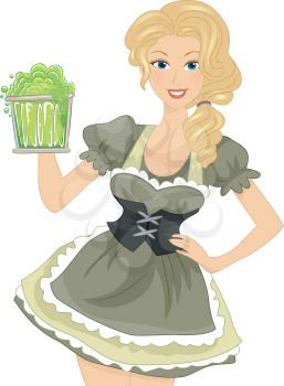 Royalty Free Clipart Image of a Woman Holding Green Beer
