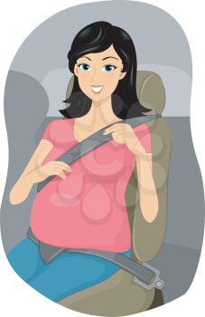 Royalty Free Clipart Image of a Pregnant Woman Wearing a Seatbelt