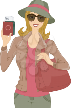 Royalty Free Clipart Image of a Woman Showing Her Passport