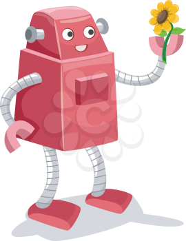 Royalty Free Clipart Image of a Robot With a Flower