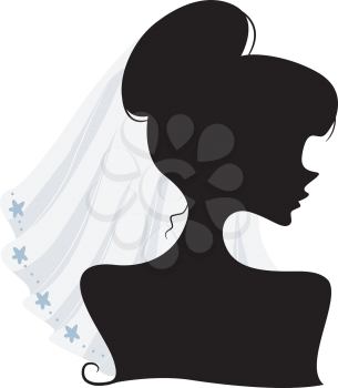 Royalty Free Clipart Image of a Silhouette of a Woman in a Wedding Veil