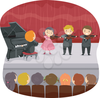 Royalty Free Clipart Image of Children Doing a Recital