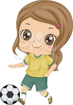 Royalty Free Clipart Image of a Little Girl Playing Soccer
