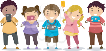 Royalty Free Clipart Image of Little Children With Cameras