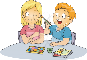 Illustration of Male and Female Kids doing Face Painting
