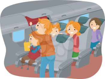 Illustration of Stickman Family Inside an Airplane