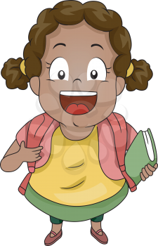 Top View Illustration of a Kid Girl Student wearing a Backpack carrying a Book