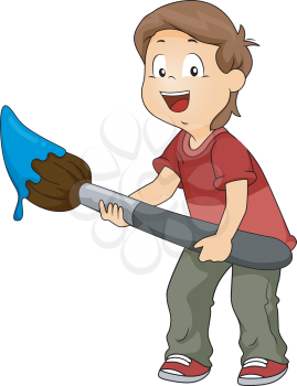 Illustration of Little Kid Boy Carrying a Big Art Brush