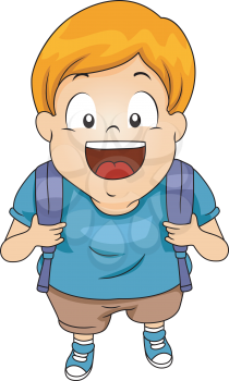 Top View Illustration of Little Kid Boy Student Carrying a Backpack