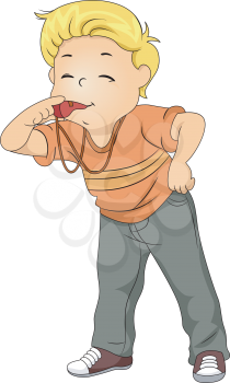 Illustration of Little Kid Boy Blowing a Whistle