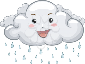 Illustration of a Happy Cloud Mascot with Raindrops
