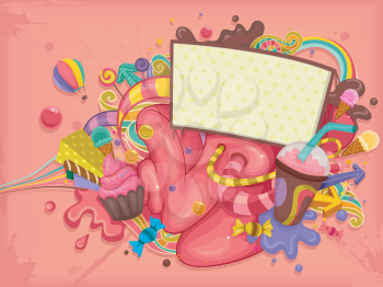 Illustration of Blank Billboard with Colorful Candies and Sweets