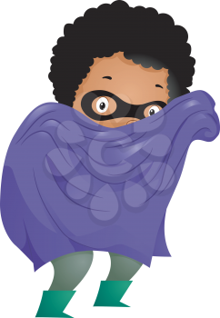 Illustration of Little Kid Boy Dressed in a Superhero Costume with Cape and Mask