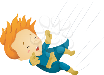 Illustration of a Falling Little Kid Boy Superhero