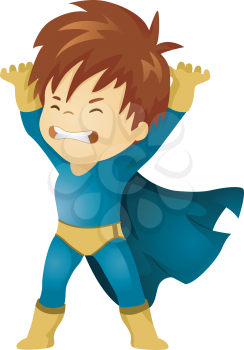 Illustration of a Little Kid Boy Superhero Lifting Something
