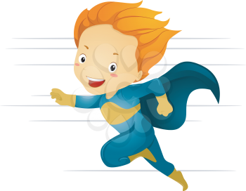 Illustration of a Little Kid Boy Superhero Running in Fast Speed