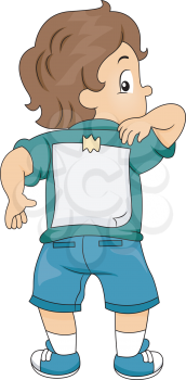 Illustration of Kid Boy with Blank Paper on Back