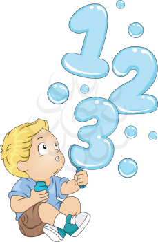 Illustration of a Kid Playing with a Bubble Maker Spouting 123
