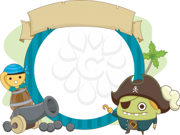 Frame Illustration of Pirate Monsters Flanking a Cannon 