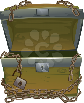 Illustration of an Open Treasure Chest Wrapped by Chains