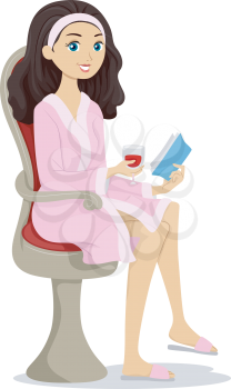 Illustration of a Teenage Girl Reading a Book While Relaxing at a Spa