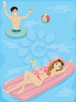 Illustration of a Teenage Couple Having a Pool Party