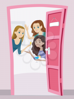 Illustration of a Group of Teenage Girls Having a Welcome Party