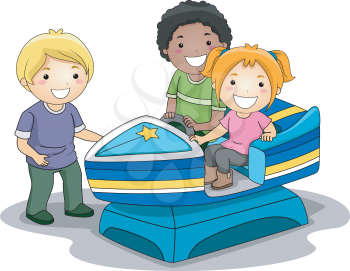 Illustration of Kids Riding a Motorboat Toy