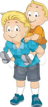 Illustration of a Big Brother Giving His Younger Brother a Piggyback Ride