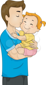 Illustration of a Doting Father Kissing His Baby on the Cheek