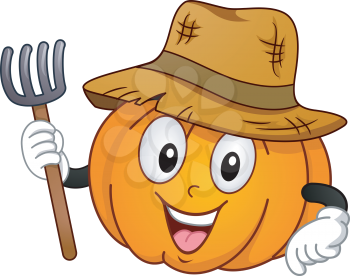 Mascot Illustration of a Pumpkin holding a Garden Fork