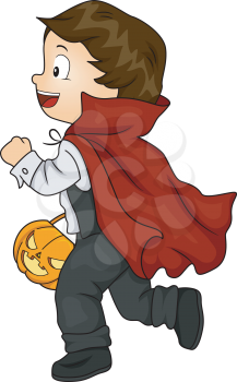 Halloween Illustration of a Little Boy Dressed as a Vampire