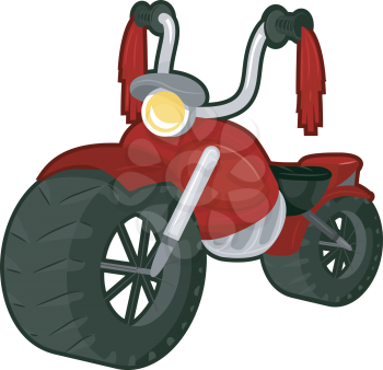 Illustration of a Red Big Bike with Tassels Attached to the Handlebars