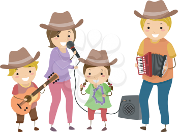 Illustration of a Family Performing as a Country Band