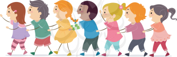 Illustration of a Group of Kids Forming a Conga Line